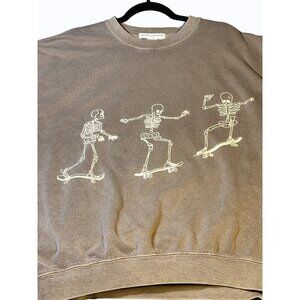 Urban Outfitters Project Social Tan Sweatshirt White Skeleton Skateboard S/M